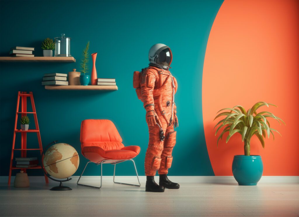 Astronauta con tuta color arancione